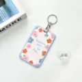 INS Style Slide ABS Student Card Holder Cute Floral ID Badge Case with Keychain Protector - Blue Border English Flower Frame / Round Buckle Keychain