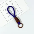 Short braided wrist lanyard for phone case and keys in blue and brown color design. - Blue Brown