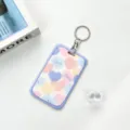 Ins style student sliding card holder with cute pastel heart pattern and metal keychain. - Blue Border Colorful Hearts / Round Buckle Keychain