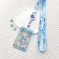 Cute blue claw machine ID card holder with strap, transparent student bus card cover. - Blue Claw Machine Elephant Shaking / Sliding Transparent + sweet Badge Reel Lanyard (Blue Smiley Face)