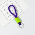 Short braided wrist lanyard purple green phone strap keychain keyring charm accessory loop. - Purple Lime