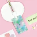 Transparent card holder with cute butterfly and lanyard, aesthetic student id badge case. - Hand-painted Purple Butterfly / Nice Flower Standard Lanyard