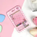 Pink claw machine card holder, cute cartoon transparent ID badge protector sleeve - Pink Grid Game Console (No Accessories)