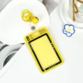 Transparent yellow camera style card holder with keychain and bell for student bus cards. - Bell Lobster Clasp Style / Yellow
