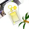 Transparent yellow ID card holder with keychain cute badge cover student bus pass case - Star Speech Bubble + Heart Keychain / Yellow