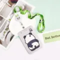 Niedlicher Panda ABS Ausweishalter mit grünem Lanyard und Rollenjojo für Schule Büro. - Kratzender Panda Und Ausziehbares Langes Lanyard
