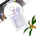 Transparent purple cartoon card holder with sliding cover, keychain and cute heart pendant. - Star Speech Bubble + Heart Keychain / Purple