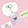 Transparent card holder, cute butterfly style id badge holder with keychain design. - White Background Pink Butterfly / Leather Strap Metal Clasp
