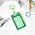 Clear green camera style student ID card holder with keychain and badge reel for daily use. - Leather Strap Keychain Style / Green