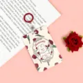 Large ABS card holder cute rabbit badge protector with lanyard clip for students work id - Little Rabbit Wreath / 3.3 Red Leather Strip Keychain