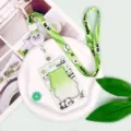 Cute green panda cartoon ID card holder with lanyard and badge reel for students. - Panda Frame / Panda Retractable Lanyard