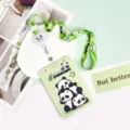 Süßer grüner Panda Ausweishalter mit Schlüsselband und Einzugrolle für den Alltag. - Gestapelte Pandas Und Ausziehbares Langes Lanyard