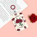 ABS badge card holder with reel clip, retro rose design for students and office workers. - Rose Wreath / 3.3 Red Leather Strip Keychain