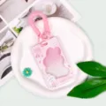 Pink cute cartoon rabbit transparent card holder with coil lanyard for students and school. - Pink Rabbit Frame / Pink Spring Rope