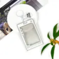 Transparent PS Cartoon Card Holder with Keychain Clear Badge Protector Student ID Case - Star Speech Bubble + Heart Keychain / White
