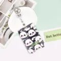 Süßer Cartoon Panda Kartenhalter mit einziehbarer Rolle Ausweis Schutzhülle für Studenten - All-over Mini-Pandas Und Weißer Ausweisclip