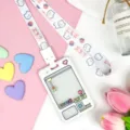 Cute cartoon transparent card sleeve with lanyard, perfect for students and daily id cards. - White Grid Game Console with Japanese Bear Snap Long Lanyard