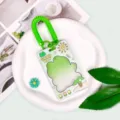 Clear cartoon card holder with spring coil lanyard student badge protector cover case - Sun Frog Frame / Green Spring Rope