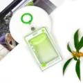 Transparent green plastic badge card holder with keychain for students and office use. - Star Speech Bubble + 3.3 Strap Keychain / Green