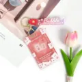 Cute pink transparent student card holder with cartoon bear design and Bubble strap. - Heart Cherry Bear / Red Gradient Keychain
