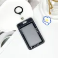 Dark grey camera screen style card holder with keychain, fun transparent protective case. - Leather Strap Keychain Style / Black