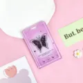 Cute purple transparent card holder with butterfly and music player design for ID school badge. - Pink Background Black Butterfly / No Accessories