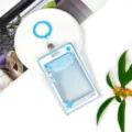 Transparent blue plastic ID card holder with retractable reel and badge protector. - Star Speech Bubble + 3.3 Strap Keychain / Blue