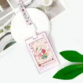 Portabadge trasparente con simpatica carta fragola e cordino rosa con gatto per studenti. - Fumetto Stella - Griglia Rosa Floreale / Cordino Gatto Rosa / Rosa