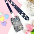 Cute planet lanyard transparent card holder set for student ID and bus card case. - Black Grid Game Console with Black Cosmic Space Snap Long Lanyard