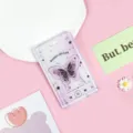 Transparent card holder with purple butterfly and music player design for students. - White Background Pink Butterfly / No Accessories