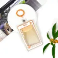 Transparent PS card holder student badge ID cover with keychain ins style clear protective case - Star Speech Bubble + 3.3 Strap Keychain / Orange