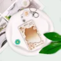 Transparent cartoon card holder with retractable reel and keychain for students ID badges. - Milk Tea Bear Frame / White Easy Pull Badge Reel (Yellow Bear)