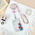 Student lanyard card holder with tulip pattern clear badge holder and retractable reel. - Rose Tulip Pattern / Good Flower Retractable Lanyard