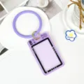 Purple camera design transparent student card holder with silicone wrist strap for daily use. - Hoop With Ring Charms / Purple