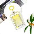 Transparent acrylic ID badge holder with yellow keychain and cute card case design for daily. - Star Speech Bubble + 3.3 Strap Keychain / Yellow