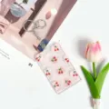 Transparent cute cherry heart card holder with metal keychain for student campus cards. - Pink Heart Cherry / Leather Strap Metal Clasp