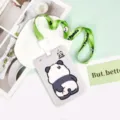 Süßer Panda ABS Ausweishalter mit grünem Lanyard für Schülerausweis Kartenschutz - Kratzender Panda Mit Integriertem Schlüsselband