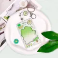 Transparent cartoon card holder green frog ID badge case with retractable reel and key ring. - Sun Frog Frame / White Retractable Clip (Frog)