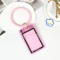 Pink transparent card holder with camera design and silicone ring, cute protective case. - Camera Shape - Ring Charm Style / Pink