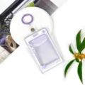 Transparent purple card holder ID badge holder with keychain and cute text insert. - Star Speech Bubble + 3.3 Strap Keychain / Purple