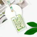 Portabadge trasparente verde con cordino carino custodia protettiva per tessera studenti - Fumetto Stella - Griglia Verde Floreale / Cordino Lungo Rana che Tiene un Cuore / Verde