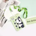 Süßer grüner Panda ABS-Kartenhalter mit Umhängeband für Schüler, Schulausweishülle Ausweishalter. - Liegender Panda Mit Integriertem Schlüsselband