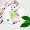 Transparent cartoon panda ID card holder with retractable reel and secure keychain for students. - Panda Frame / White Retractable Badge Clip (Panda)
