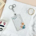 Clear plastic ID card holder with cute flower pattern, student badge protector variant. - Sunflower / Leather Strap Metal Clasp