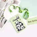 Niedlicher Panda ABS Ausweishalter mit grünem Lanyard Set für Schüler und den Alltag. - Gestapelte Pandas Mit Integriertem Schlüsselband