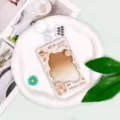 Transparent cartoon bear badge holder student school card protective case ID card sleeve variant - Milk Tea Bear Frame / White Heart Keychain