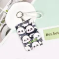Süßer Panda Kartenhalter mit weißem geflochtenem Lanyard und Metallclip für Ausweiskarten. - All-over Mini-Pandas Und Weißes Geflochtenes Lederband