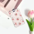 Transparent card holder with pink cherry heart pattern, cute student badge protector sleeve. - Pink Heart Cherry / No Accessories