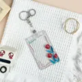 Clear Acrylic Card Holder Cute Tulip Design Badge Reel Student Bus IC Card Protective Cover - Rose Tulip Pattern / Leather Strap Metal Clasp