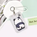 Süßer Panda Personalausweishalter mit weißem geflochtenem Armband und Schlüsselanhänger ABS - Kratzender Panda Und Weißes Geflochtenes Lederband